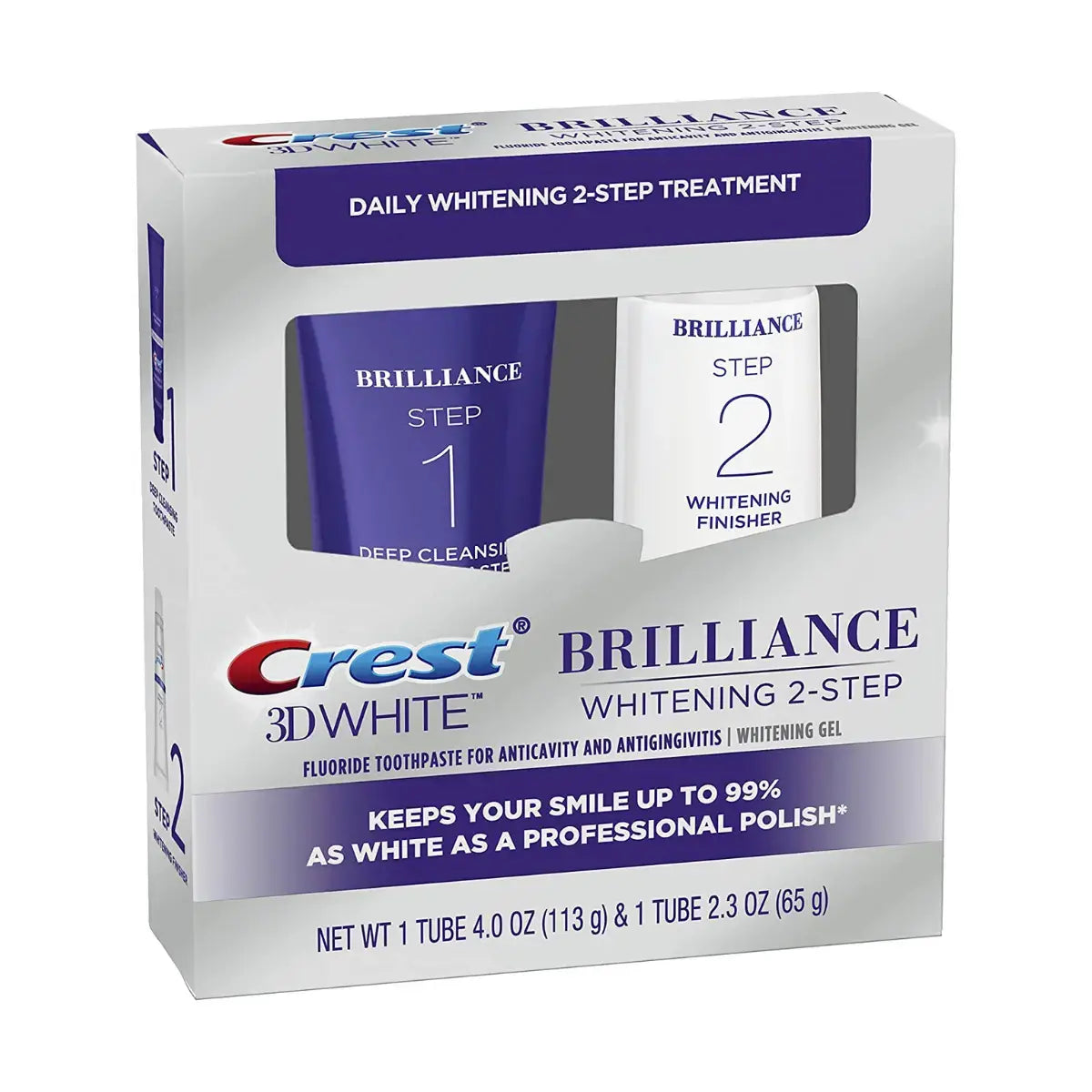 Zubné Pasty Crest 3D White Brilliance Whitening 2-Step (113g) & (65g)